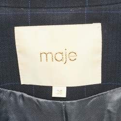 Pre Owned Maje Navy Blue Checks Gabardine Blazer S