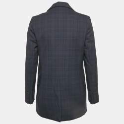 Pre Owned Maje Navy Blue Checks Gabardine Blazer S