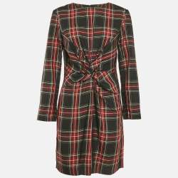 Maje Black/Red Tartan Plaid Crepe Mini Dress L