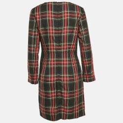 Maje Black/Red Tartan Plaid Crepe Mini Dress L