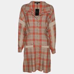 Maje Beige/Orange Check Wool Blend Knit Shirt Dress M