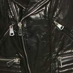 Maje Navy Blue Leather Zip-Up Leather Jacket S