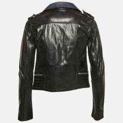 Maje Navy Blue Leather Zip-Up Leather Jacket S