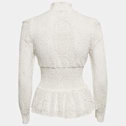 Pre Owned Maje White Lace Smocked Tie-Up Detail Lituane Top S