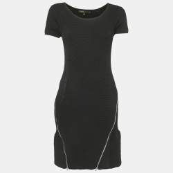 Maje Black Patterned Knit Zip Detail Short Dress S