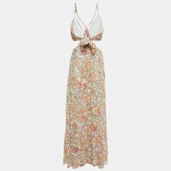 Maje Multicolor Floral Print Crepe Cut-Out Maxi Dress XL
