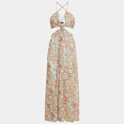 Maje Multicolor Floral Print Crepe Cut-Out Maxi Dress XL