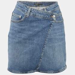 Pre Owned Maje Blue Denim Wrap Skirt S Waist 28"