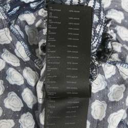 Pre Owned Maje Navy Blue Printed Crepe Shirring Maxi Dress L