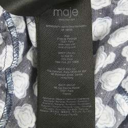 Pre Owned Maje Navy Blue Printed Crepe Shirring Maxi Dress L