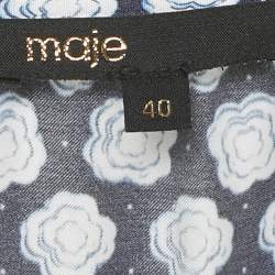 Pre Owned Maje Navy Blue Printed Crepe Shirring Maxi Dress L