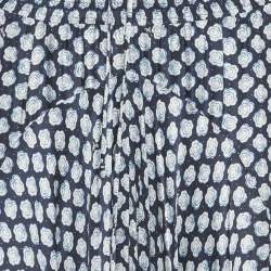 Pre Owned Maje Navy Blue Printed Crepe Shirring Maxi Dress L