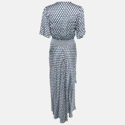 Pre Owned Maje Navy Blue Printed Crepe Shirring Maxi Dress L
