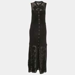 Maje Black Rita Crochet-Knit Midi Dress L