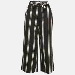 Pre Owned Maje Black Striped Gabardine Belted Wide-Leg Pants S