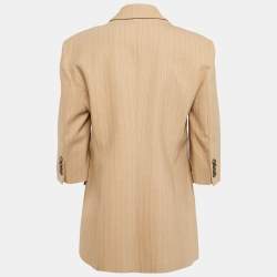 Maje Dark Beige Stripe Wool Blend Double Breasted Blazer M