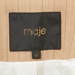Maje Dark Beige Stripe Wool Blend Double Breasted Blazer M
