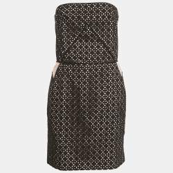 Maje Black Broderie Anglaise Cotton Strapless Mini Dress L