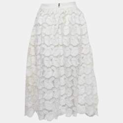 Pre Owned Maje White Fil-Coupe Tulle Midi Skirt M