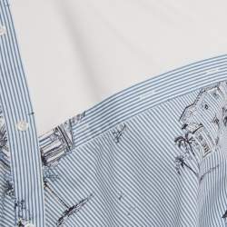 Maje Blue Striped Printed Cotton & Knit Off Shoulder Belted Shirt Dress M