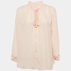 Maje Pink Chiffon Tie-Up Neck Blouse M
