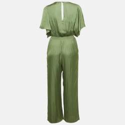 Pre Owned Maje Khaki Green Satin Smocked Jumpsuit S