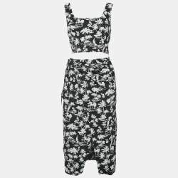 Maje Black Printed Cotton Top and Wrap Skirt Set M/S
