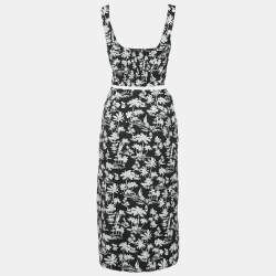Maje Black Printed Cotton Top and Wrap Skirt Set M/S