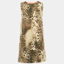 Maje Brown Leopard Pattern Linen Blend Shift Dress S
