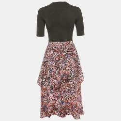 Maje Black/Multicolor Floral Print Cotton and Crepe Asymmetric Dress M