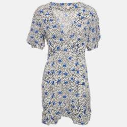Maje White Floral Print Crepe Asymmetric Ruffled Mini Dress M