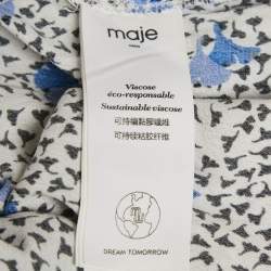 Pre Owned Maje White Floral Print Crepe Asymmetric Ruffled Mini Dress M