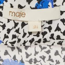 Pre Owned Maje White Floral Print Crepe Asymmetric Ruffled Mini Dress M