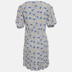 Pre Owned Maje White Floral Print Crepe Asymmetric Ruffled Mini Dress M