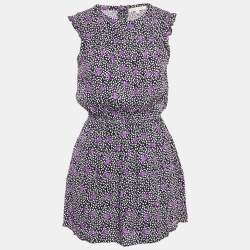 Maje Navy Blue Floral Print Crepe Pensées Marine Parme Mini Dress S