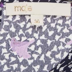 Pre Owned Maje Navy Blue Floral Print Crepe Pensées Marine Parme Mini Dress S