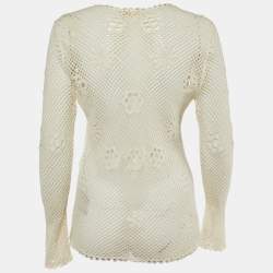 Maje Off White Embroidered Mesh Loriquet Long Sleeve Top M