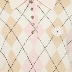 Pre Owned Maje Pink Argyle Knit Collared Sweatshirt S