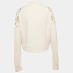 Pre Owned Maje Pink Argyle Knit Collared Sweatshirt S