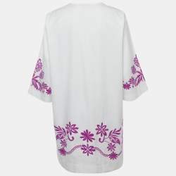 Pre Owned Maje White Floral Embroidery Cotton V-Neck Mini Dress M