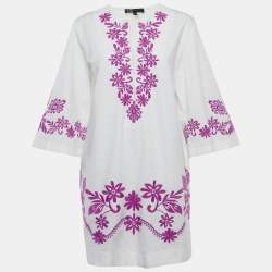 Maje White Floral Embroidery Cotton V-Neck Mini Dress M