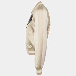 Maje Beige Cactus Applique Satin Bomber Jacket L