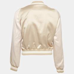 Maje Beige Cactus Applique Satin Bomber Jacket L