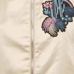 Maje Beige Cactus Applique Satin Bomber Jacket L
