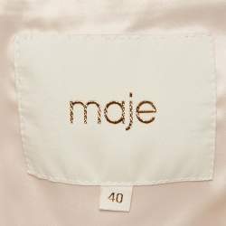 Maje Beige Cactus Applique Satin Bomber Jacket L