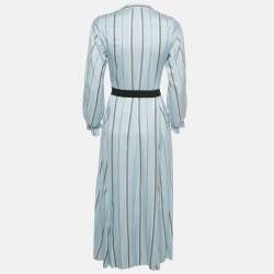 Pre Owned Maje Blue Stripe Crepe Button Front Belted Maxi Dress S