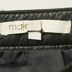Pre Owned Maje Black Leather & Suede Patterned Mini Skirt S