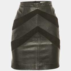 Pre Owned Maje Black Leather & Suede Patterned Mini Skirt S