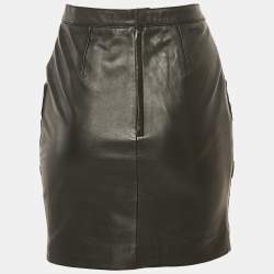 Pre Owned Maje Black Leather & Suede Patterned Mini Skirt S