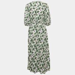 Pre Owned Maje White Printed Linen Blend V-Neck Midi Dress XL
